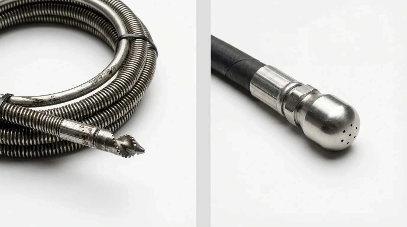 Drain snake cable and hydro jetting nozzle used for drain cleaning in Grandview, TX