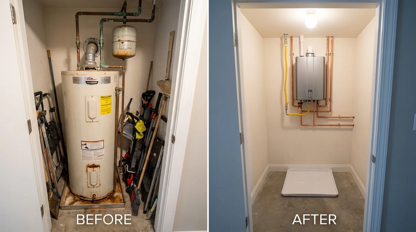 Tank water heater versus wall-mounted tankless unit comparison for Grandview, TX homeowners